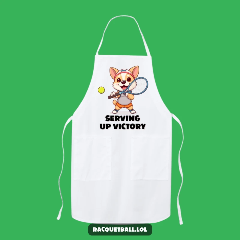 Funny Dog Tennis Apron: Determined Pup Smashes Ball, Kitchen Funny Gift