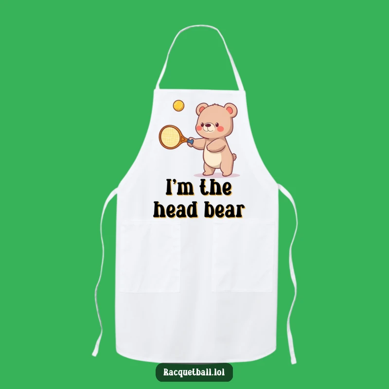 Funny Bear Tennis Apron - Chef with Oversized Racquet Cooking