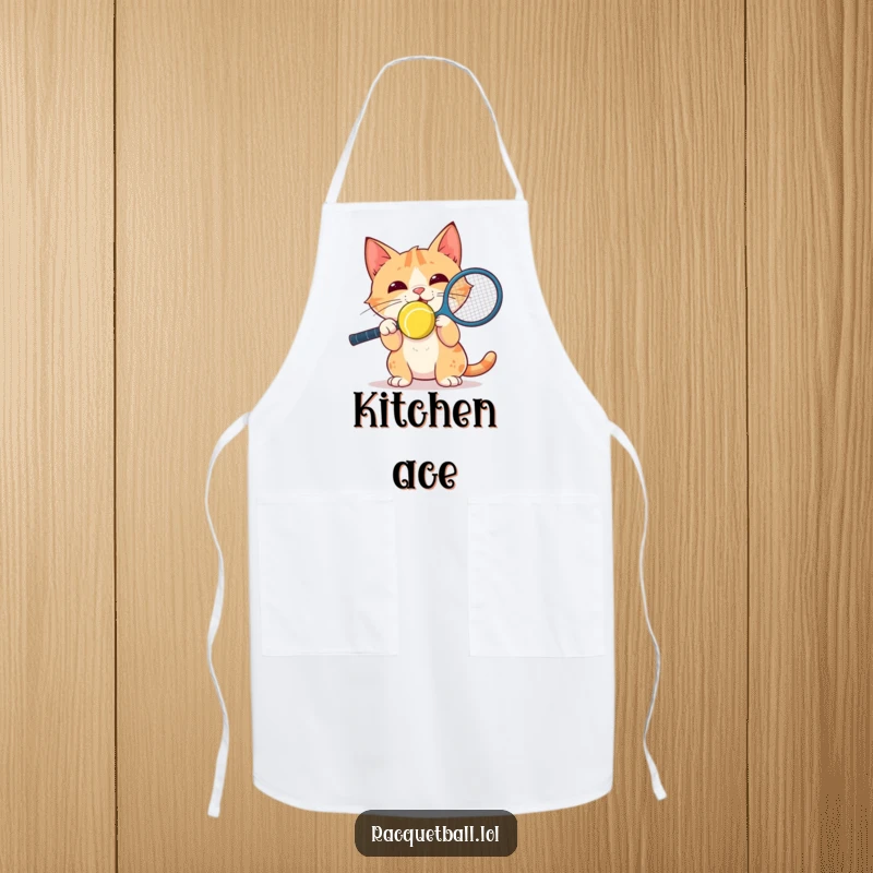 Funny Apron: A delighted cat balances a racquetball on its nose with energetic focus, adding a touch of humor to cooking.
