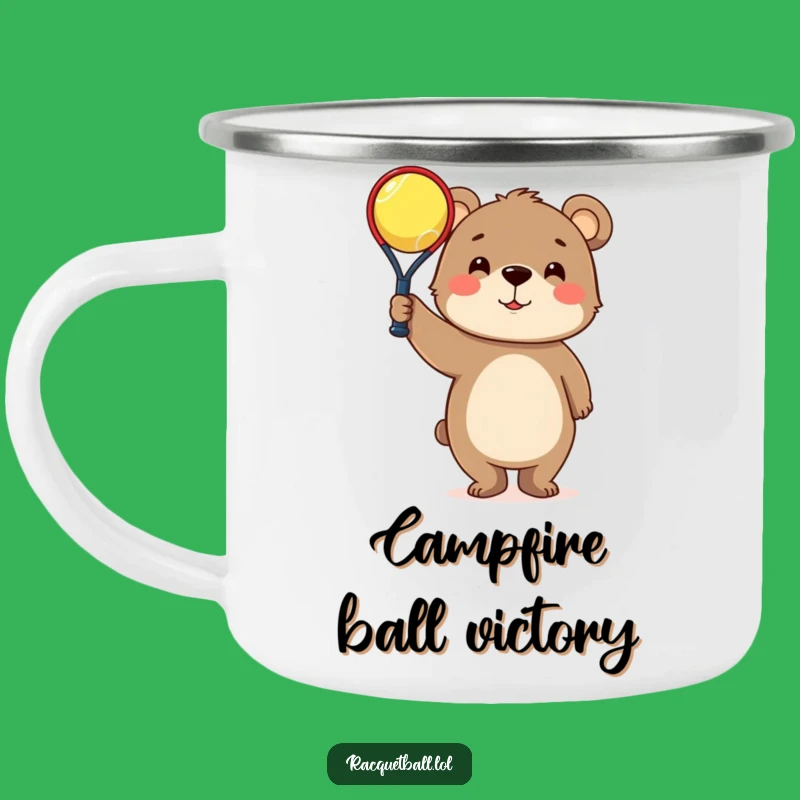 Funny Bear Racquetball Camping Mug: Tiny Victory Style, Perfect Outdoor Gift