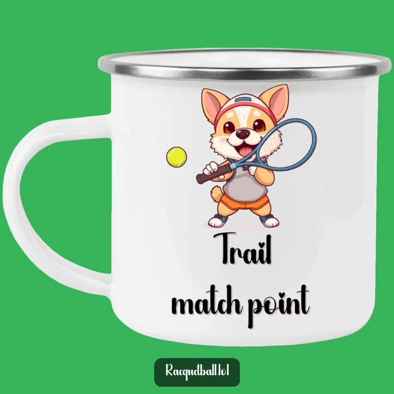 Funny Dog Tennis Camping Mug: Determined Pup Smashes Ball, Outdoor Funny Gift