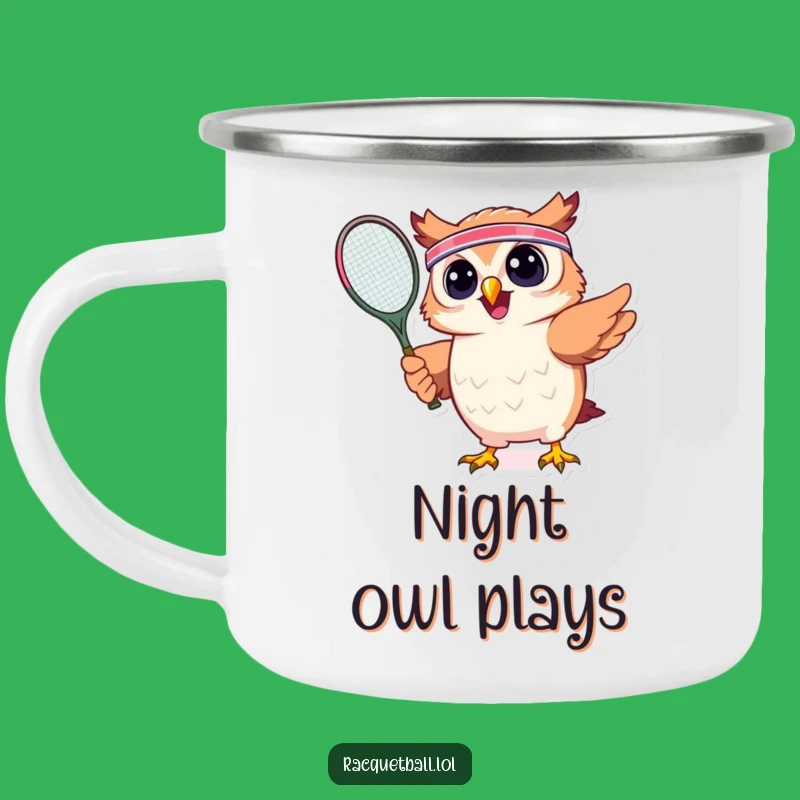 Funny Owl Tennis Camping Mug: Outdoor Game Face, Hilarious Adventure Gift