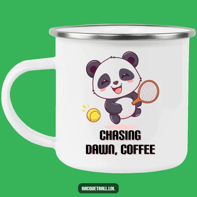 Funny Panda Racquetball Camping Mug: Chase Adventure Style, Perfect Outdoor Gift