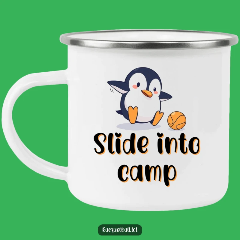 Funny Penguin Tennis Camping Mug: Outdoor Slip-Ups, Hilarious Adventure Gift