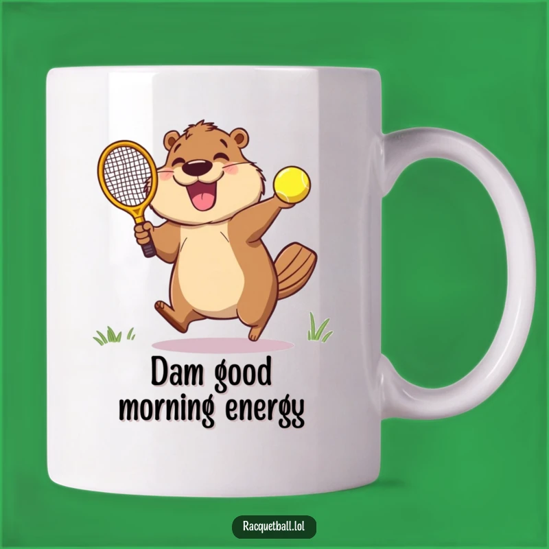 Funny Beaver Racquetball Mug: A Gleeful Beaver's Epic Sports Moment Funny Gift