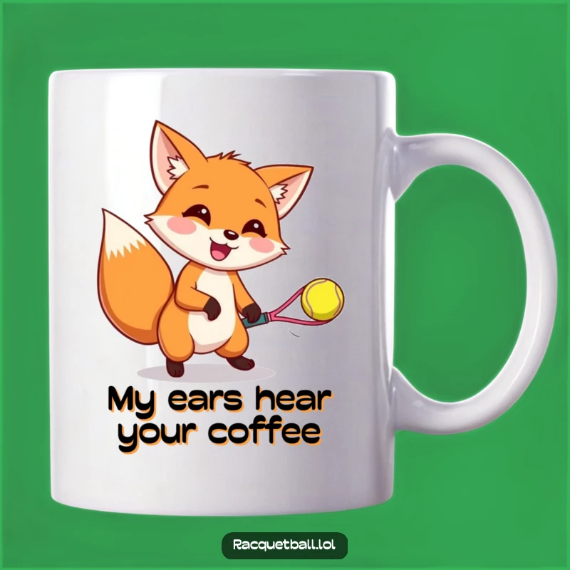 Funny Fox Racquetball Mug: Happy Gamer Catching Ball, Perfect Gift for Sports Fans