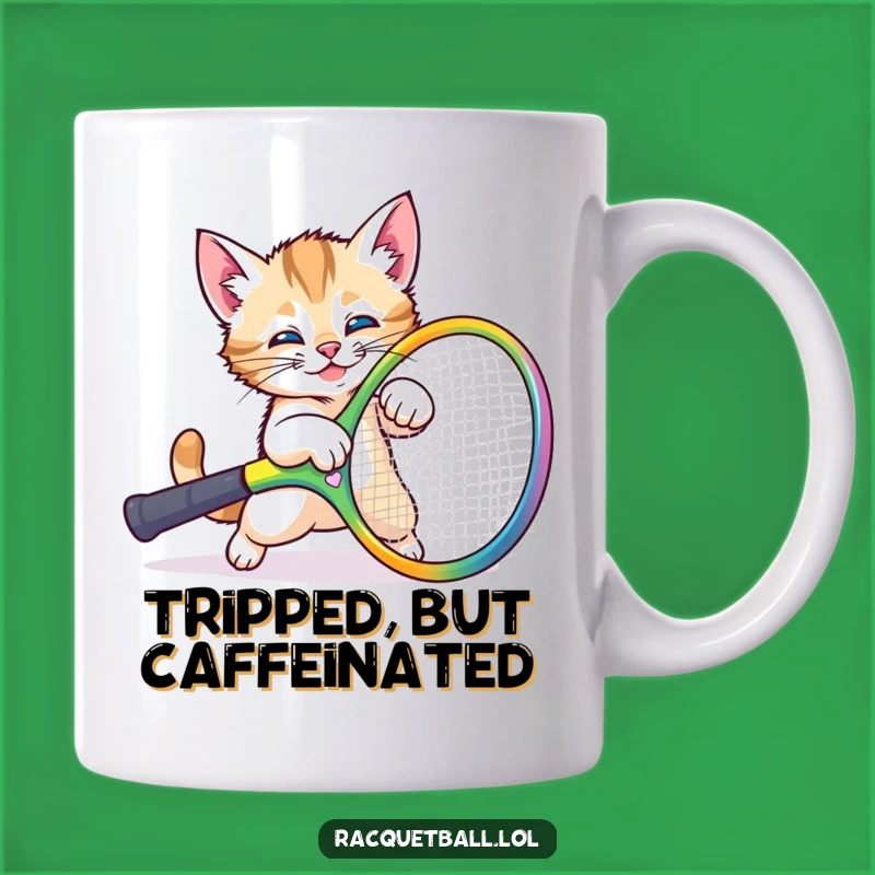 Funny Kitten Racquet Mishap Mug: Hilarious Pet Lover Gift for Tennis Fans
