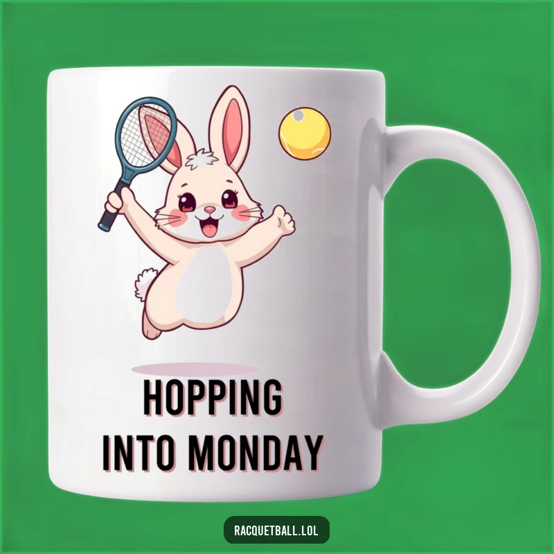 Funny Rabbit Tennis Mug: Excited Bunny Plays Tennis, Perfect Funny Gift