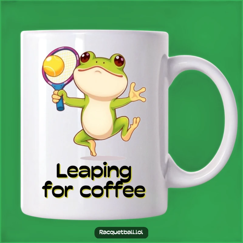 Funny Frog Tennis Mug: Smiling Leaping Racquet Player, Perfect Humorous Gift