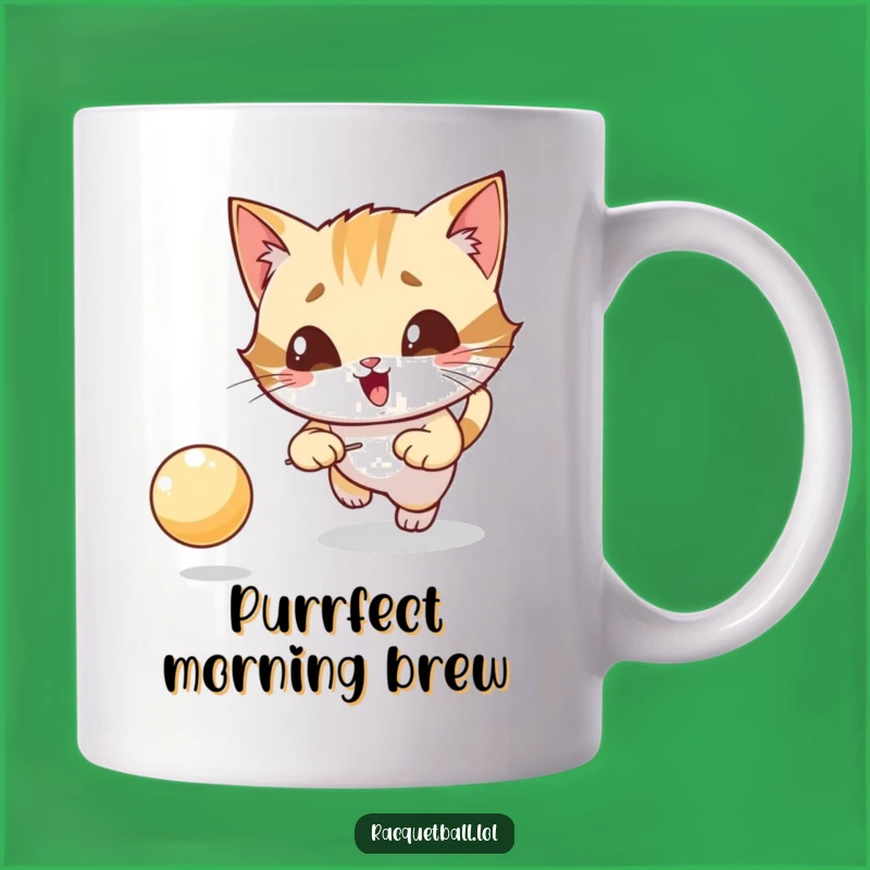 Funny Cat Tennis Mug: Giggling Feline's Focused Chase for a Playful Gift