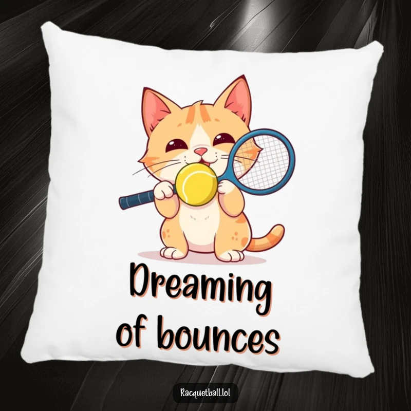 Funny Pillow: A delighted cat energetically balances a racquetball on its nose, providing focused comfort and humorous appeal.