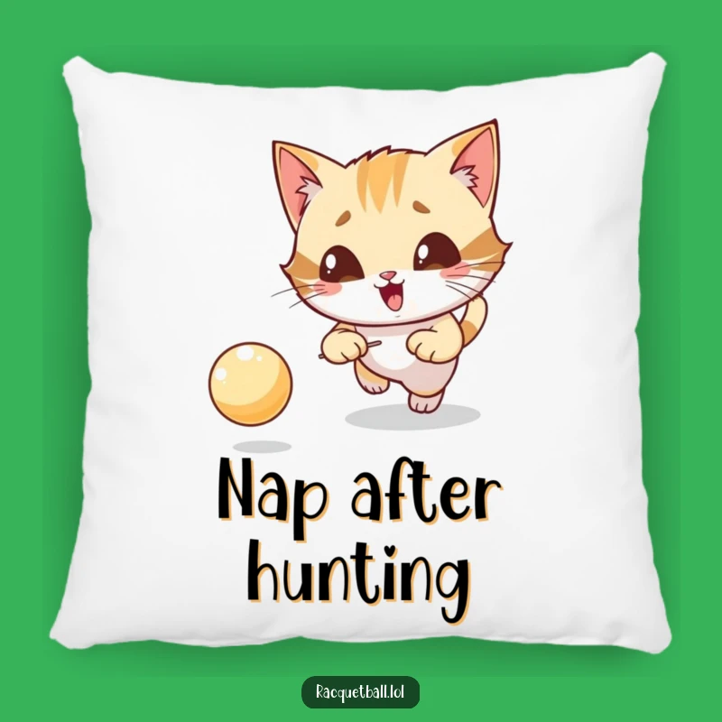 Funny Cat Tennis Pillow: Comfy Rest with a Giggling Feline's Focused Chase Gift