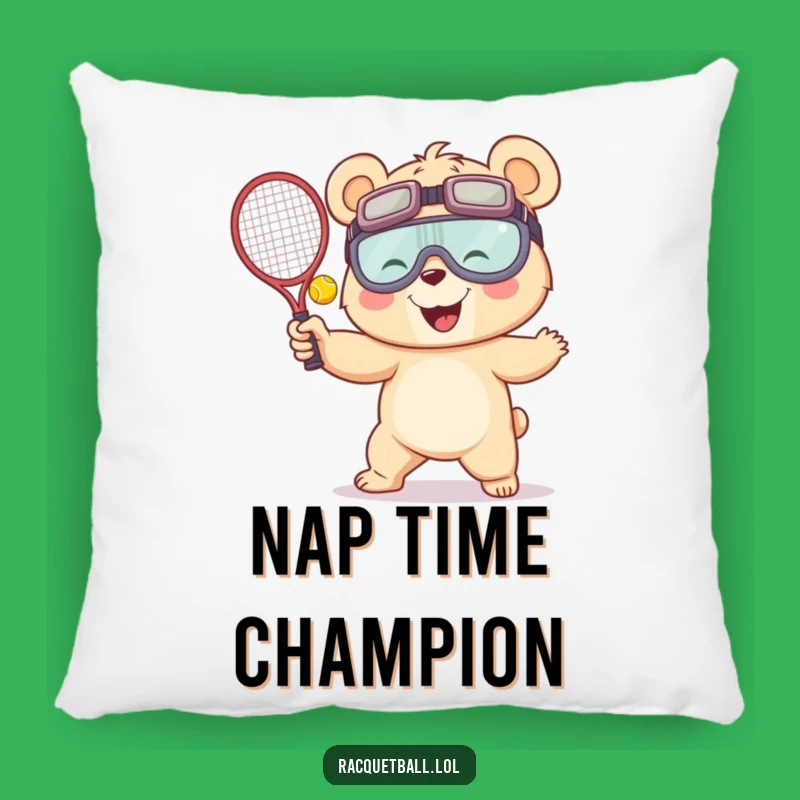 Funny Racquetball Bear Pillow - Giggling Serve Accent Pillow Gift