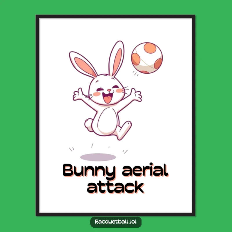 Funny Bunny Tennis Digital Art: Cheerful Leaper's Energetic Hit for Vibrant Decor Gift