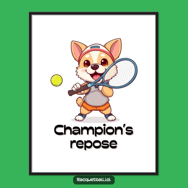 Funny Dog Tennis Digital Art: Determined Pup Smashes Ball, Instant Funny Gift