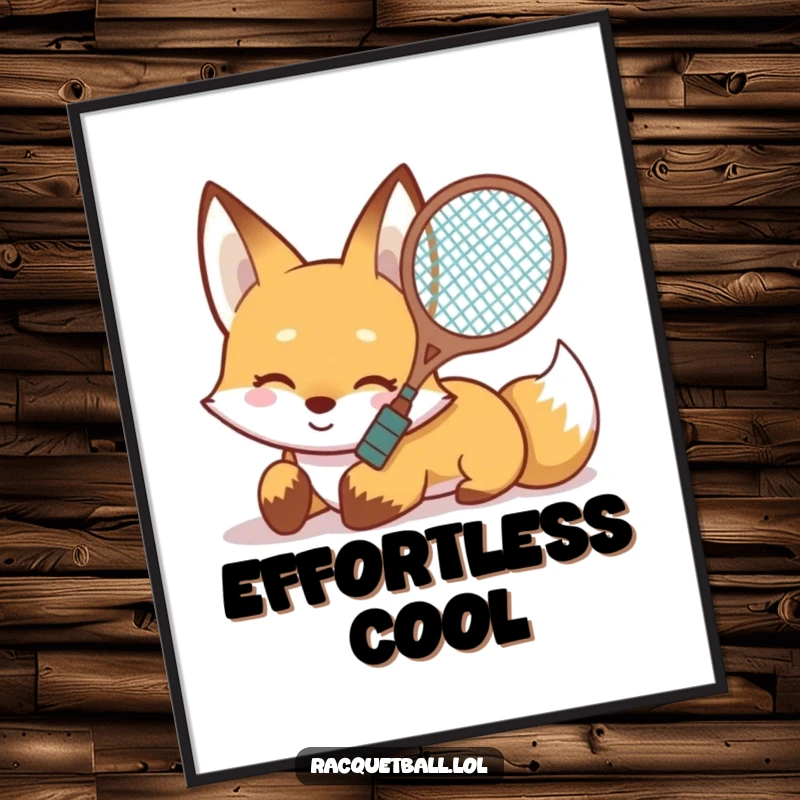Funny Fox Slide Digital Art Print of a smiling fox sliding on its belly with a racquet aimed forward, ideal for action-themed spaces.