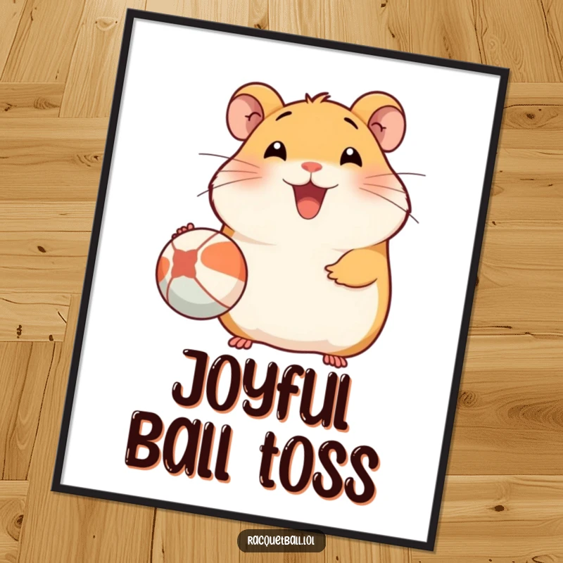 Funny Hamster Digital Art: High-resolution printable art of a happy hamster serving a ball with a huge smile, full of joy.