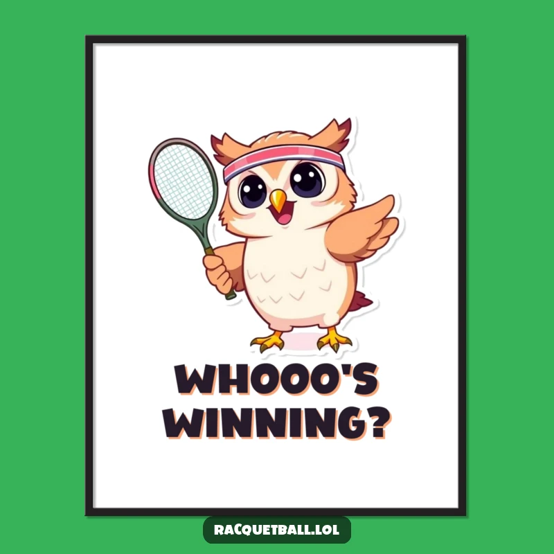 Funny Owl Tennis Digital Art: Instant Court Action, Hilarious Gift