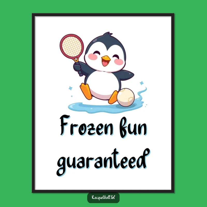 Funny Penguin Tennis Digital Print - Sliding Racquet Ball Art, Download