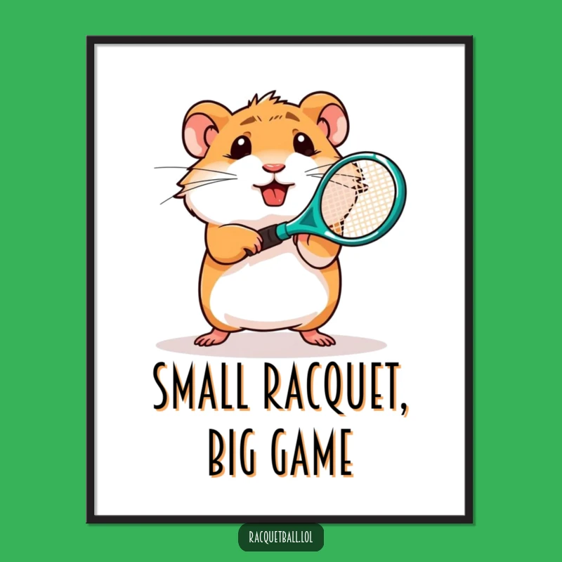 Funny Hamster Tennis Digital Art: Determined Rodent's Racket Swing for Wall Decor Gift