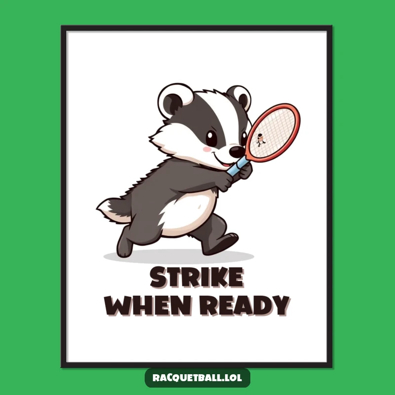 Funny Badger Tennis Digital Art: Intense Lunging Athlete Racquet Print, Instant Humorous Decor