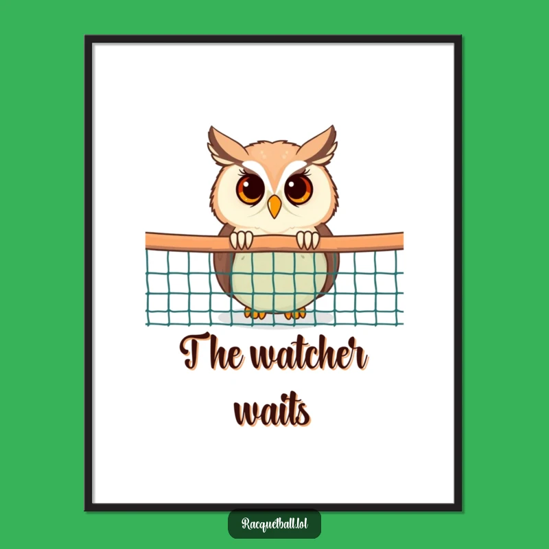 Funny Owl Digital Art: Curious Racquetball Net Print, Downloadable Gift