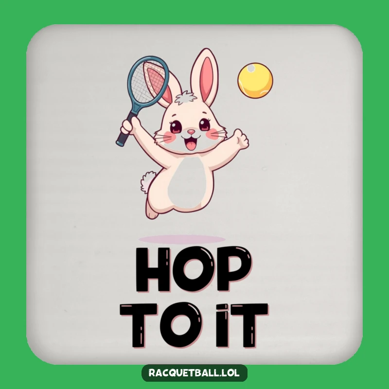 Funny Rabbit Tennis Coaster: Excited Bunny Plays Tennis, Table Protector Funny Gift