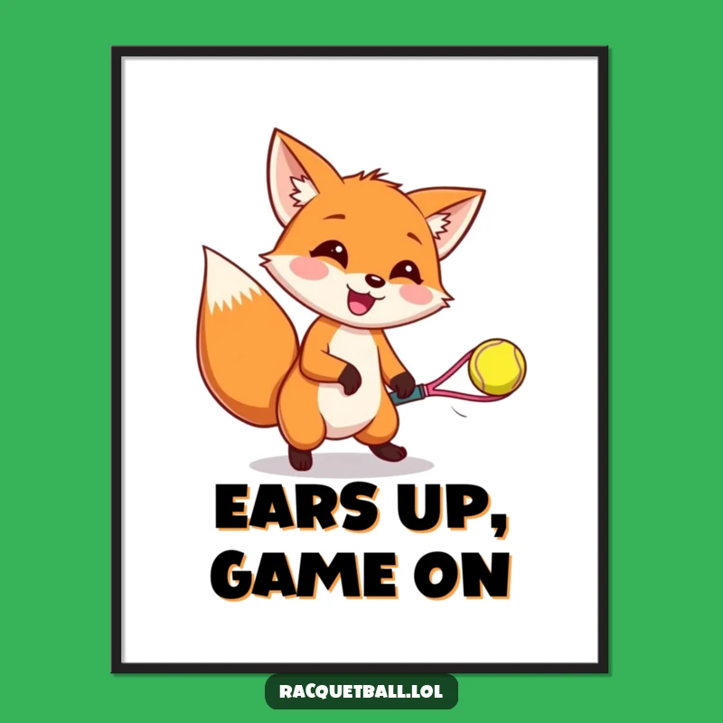 Funny Fox Racquetball Poster: Vibrant Art of a Joyful Gamer Catching Ball