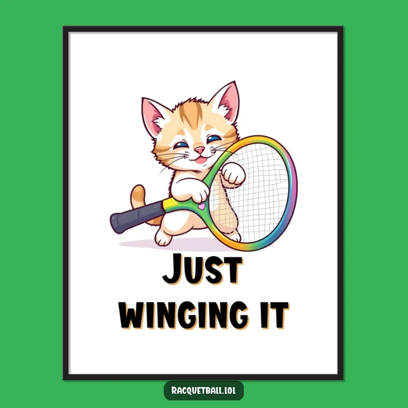 Funny Kitten Racquet Poster: Adorable & Hilarious Animal Wall Art