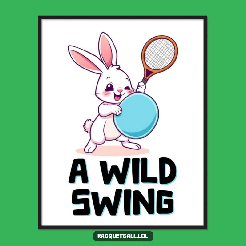 Funny Rabbit Poster: Energetic Racquetball Rabbit Art Print, Great Gift