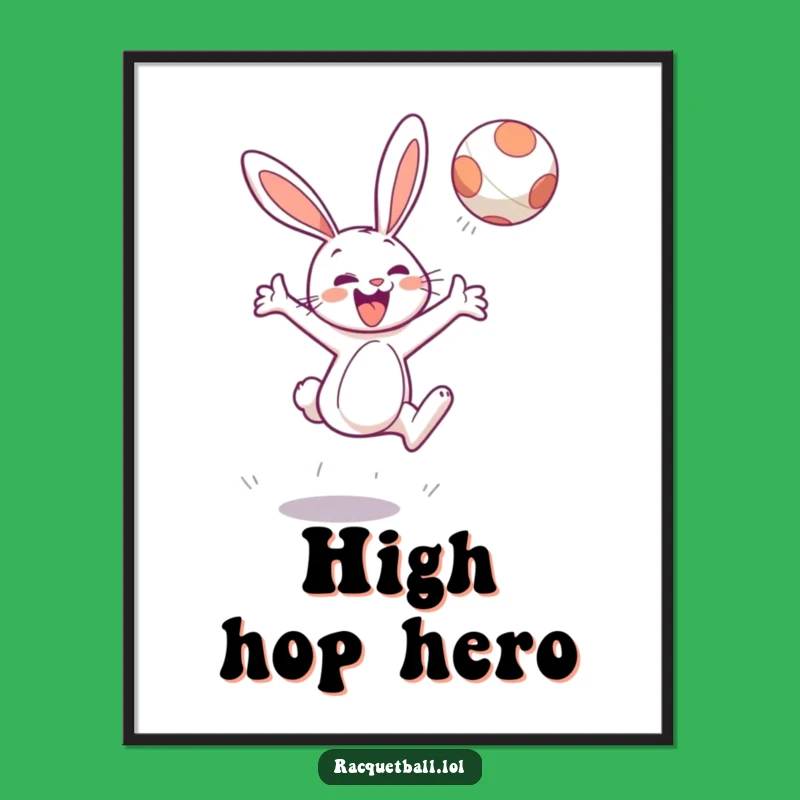 Funny Bunny Tennis Poster: Cheerful Leaper's High-Flying Action for Whimsical Decor Gift