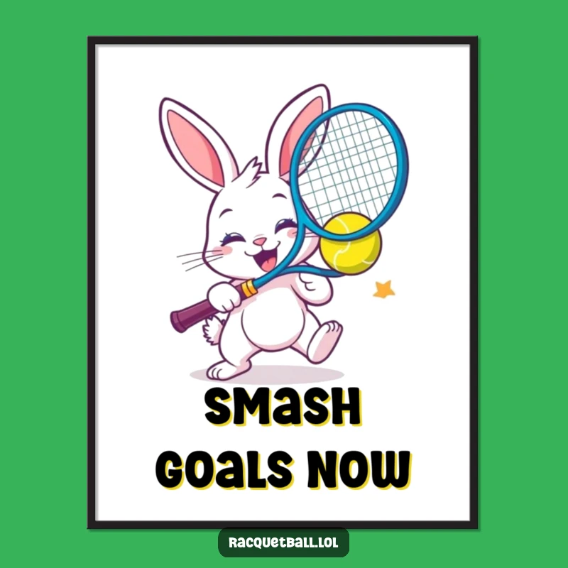 Funny Bunny Racquetball Poster - Energetic Sports Art
