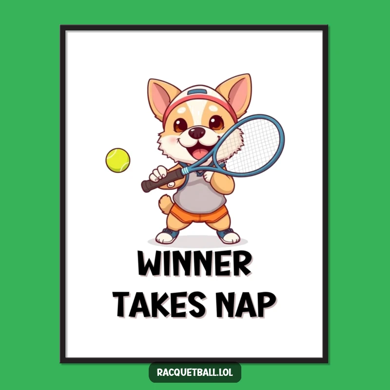 Funny Dog Tennis Poster: Determined Pup Smashes Ball, Hilarious Wall Art Funny Gift