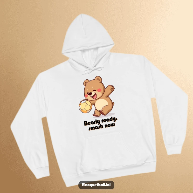 Funny hoodie showcasing a cheerful bear mid-smash, ready to conquer any challenge with energetic glee, perfect for cozy humor.