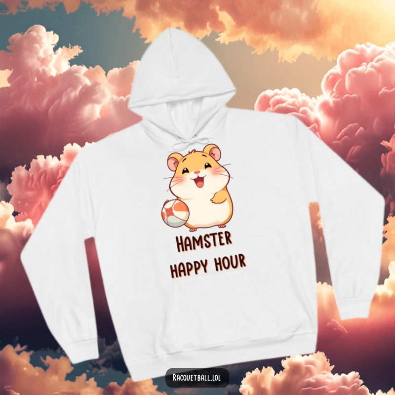 Funny Hamster Hoodie: A soft hoodie showcasing a happy hamster serving a ball with a massive smile, exuding warmth and humor.