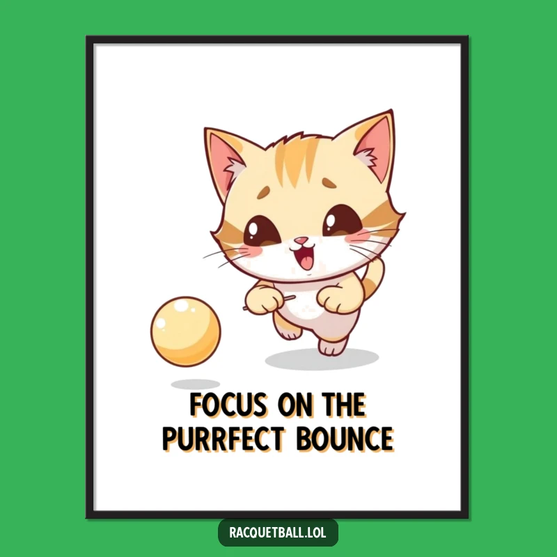 Free Printable Funny Cat Chasing Ball Wall Art - Focused DIY Downloadable Decor