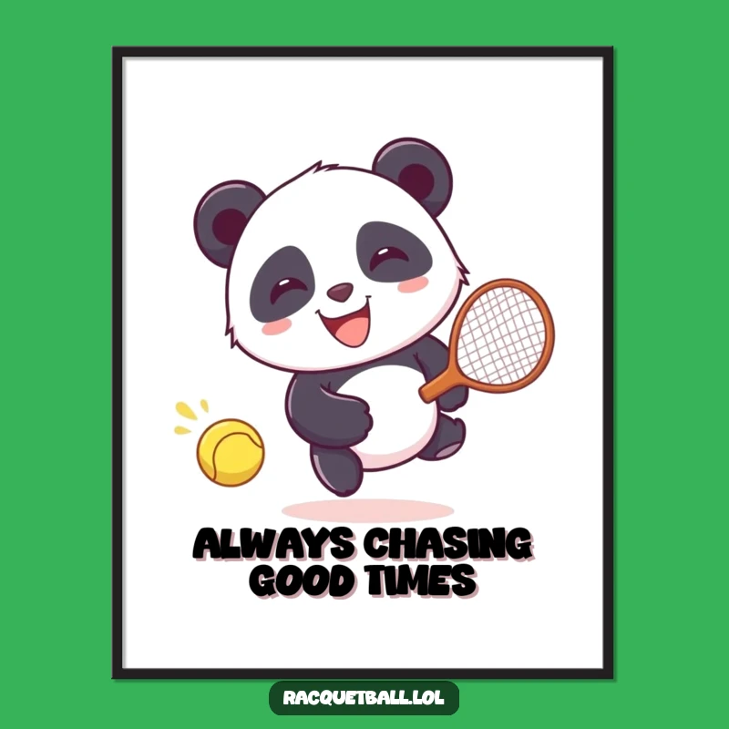 Free Printable Funny Panda Wall Art: Racquetball Chase Downloadable Decor
