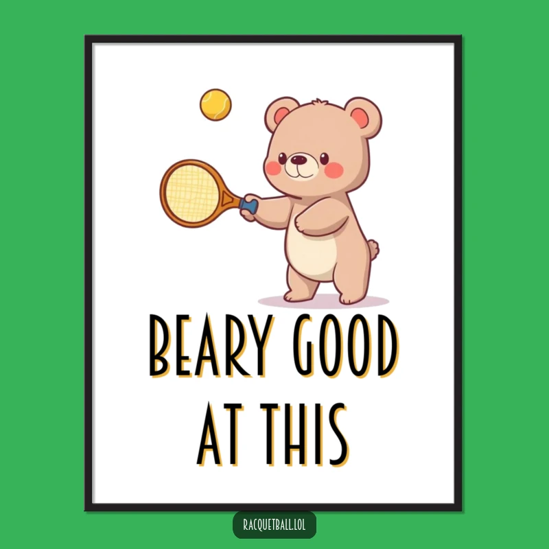 Funny Free Printable Wall Art: Bear Tennis Player, Hilarious DIY Downloadable Decor