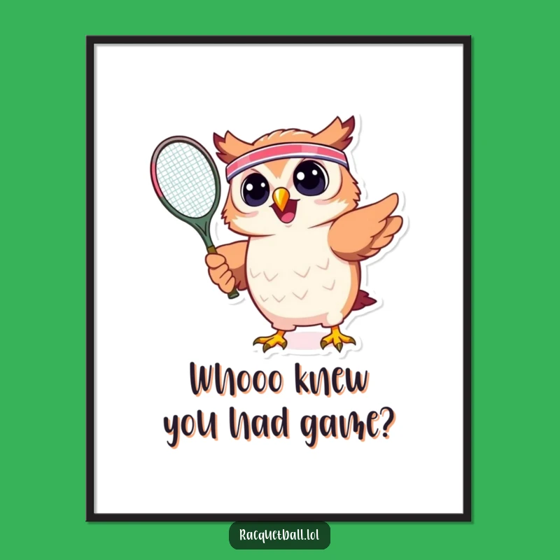 Free Printable Wall Art: Cheerful Owl Tennis Fun Funny Downloadable Art