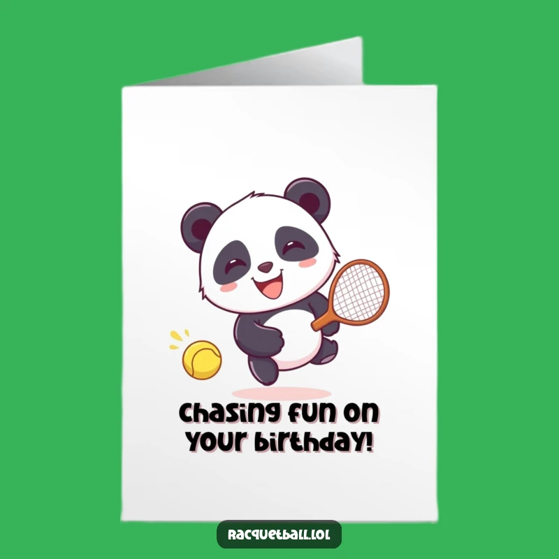 Free Printable Giggling Panda Birthday Card: Racquetball Chase Humor Gift