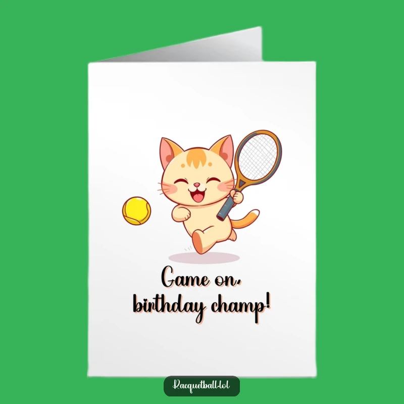 Free Printable Birthday Card: Playful Cat Tennis Humor, Downloadable Greeting for Fun-Loving Gifts