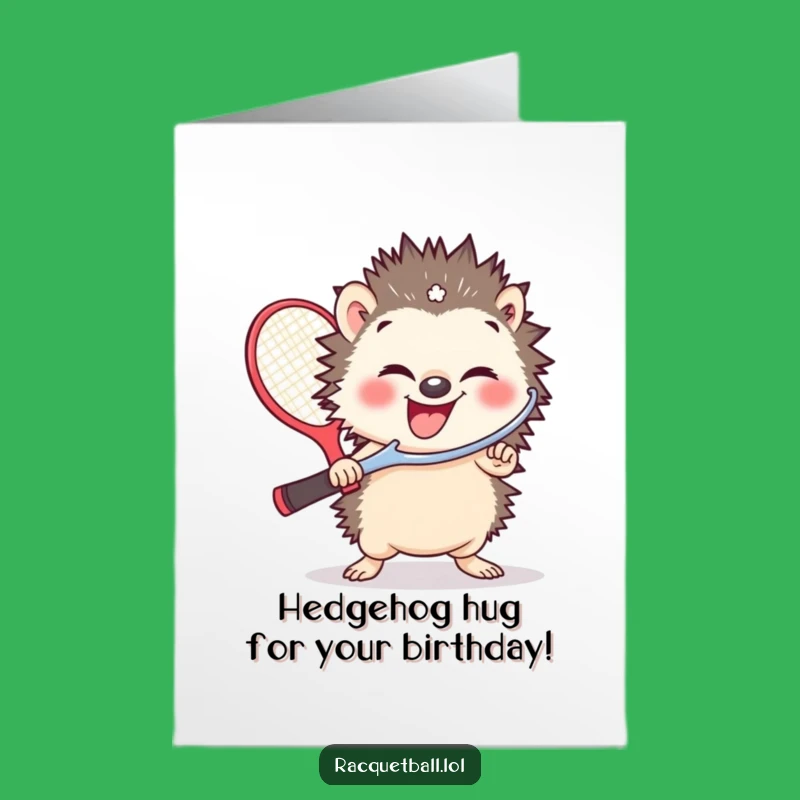 Free Printable Hedgehog Racquetball Birthday Card: Funny Downloadable Gift for Players!