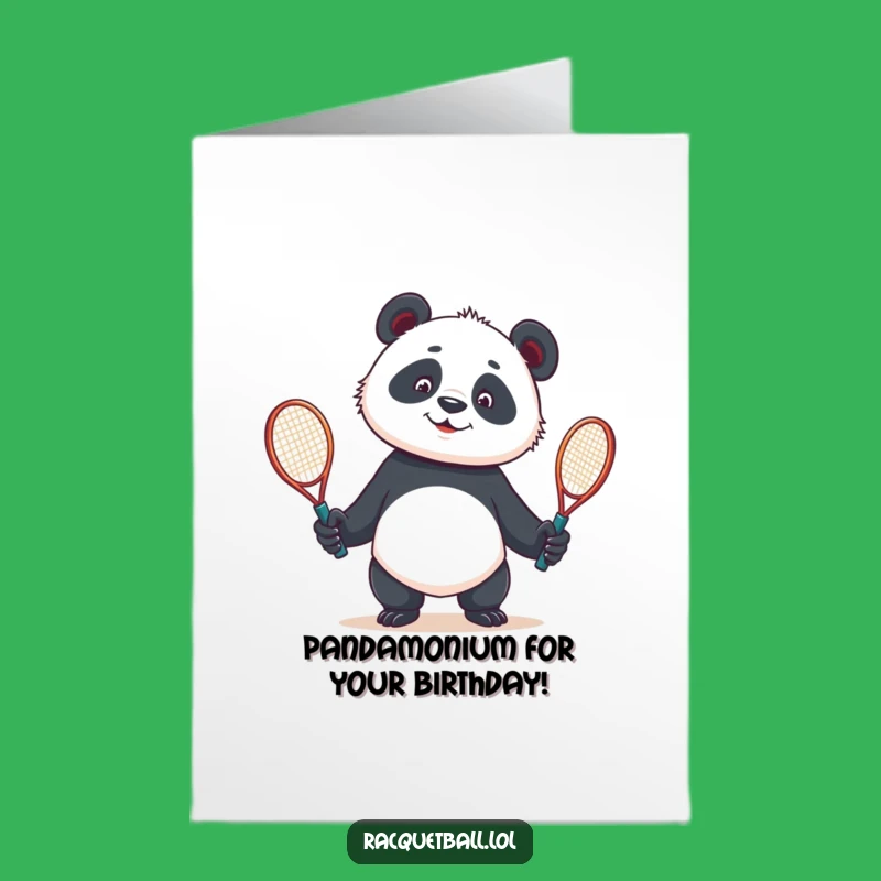 Free Printable Birthday Card: Curious Panda Juggling Racquets - Funny Downloadable Gift Idea