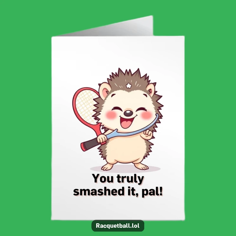 Free Printable Hedgehog Racquetball Congrats Card: Humorous Downloadable Gift for Winners!