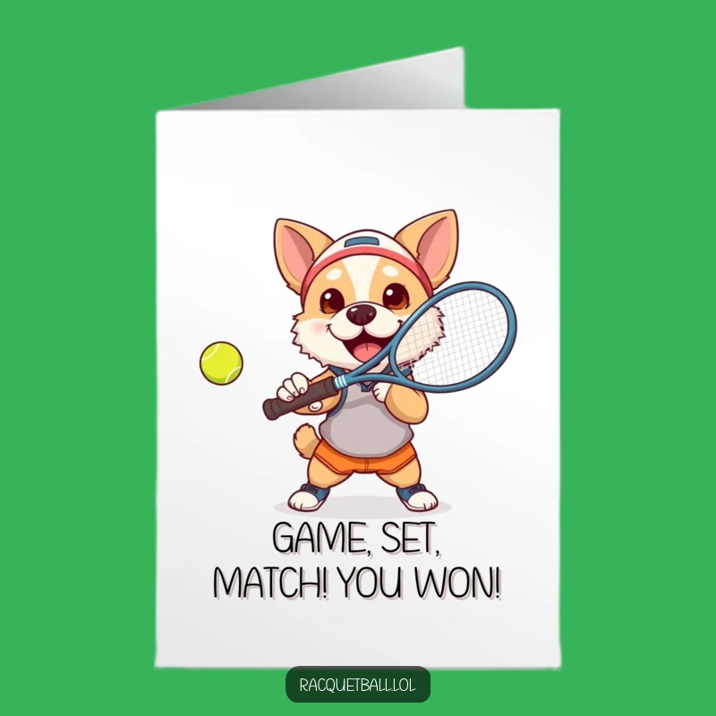 Free Printable Tennis Dog Card: Congrats Champ Dog Funny Downloadable Gift