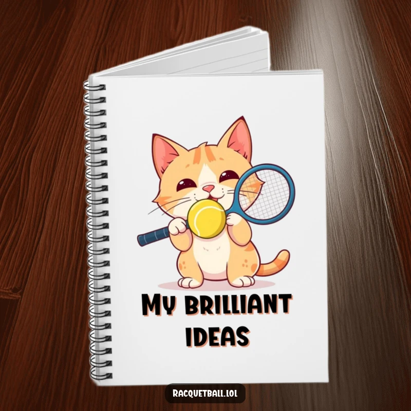 Funny Notebook: A delighted cat energetically balances a racquetball on its nose, perfect for capturing focused thoughts and creative ideas.
