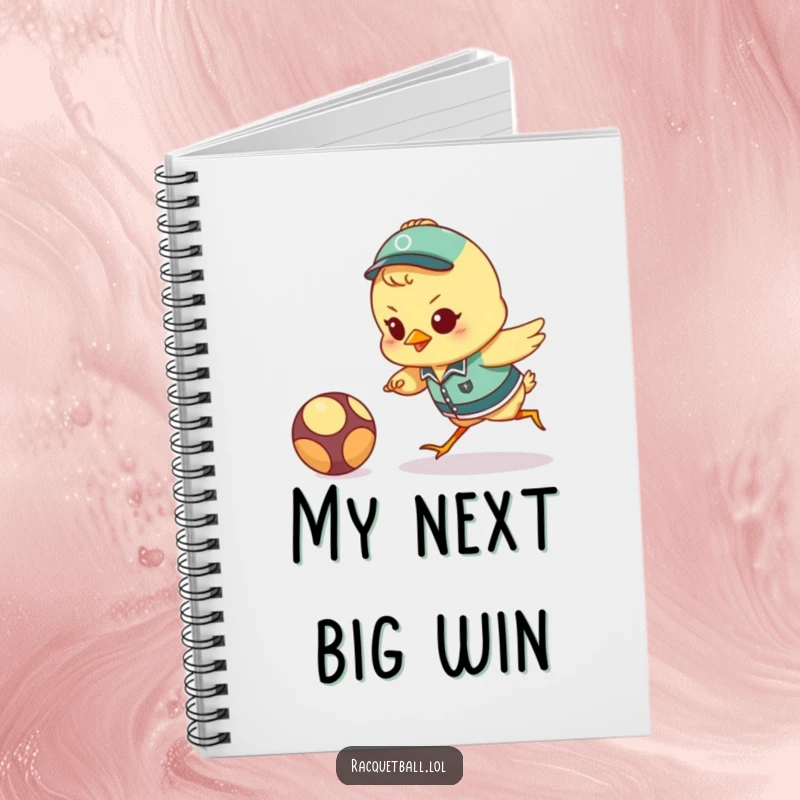 Funny chick athlete notebook with a determined uniformed bird lunging for a ball, inspiring focus and humor for all writing needs.