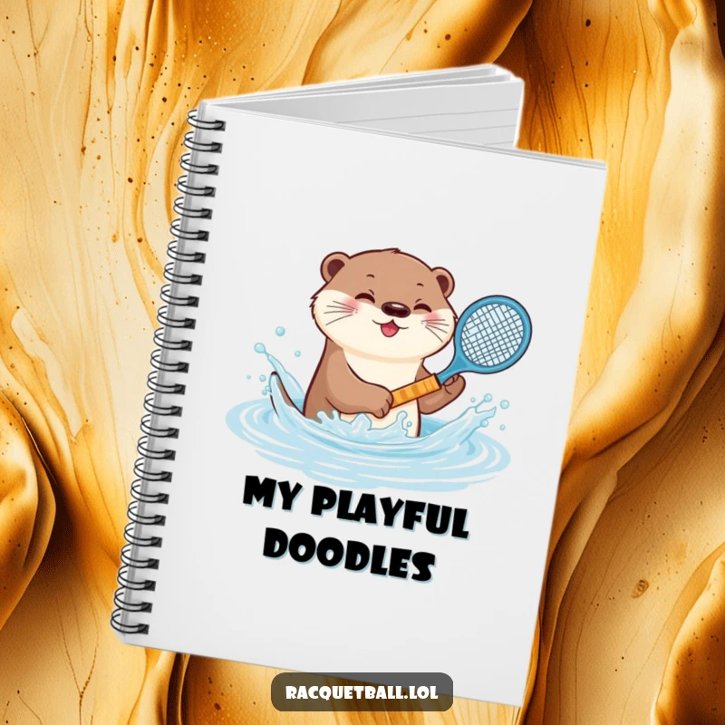 Funny otter tennis notebook, a playful animal splashing water with a miniature racquet, inspiring fun ideas and creative thoughts.