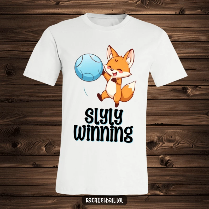 Funny fox leaping dramatically to strike a blue ball, capturing a moment of intense fun. A perfect funny gift for athletes.