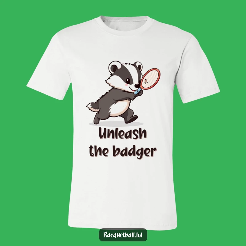 Funny Badger Tennis T-Shirt: Fierce Lunging Athlete Racquet Power, Best Humorous Gift